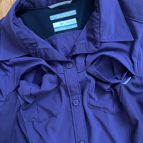 Columbia XS Omni-Shade Sun Protection Sunshirt Deep Purple Button Down Top - Picture 6 of 15